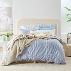 Adria Reversible Blue Stripe Quilt Cover Set