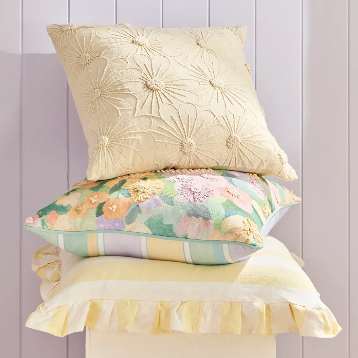 Aki Embroidered Floral Cushion