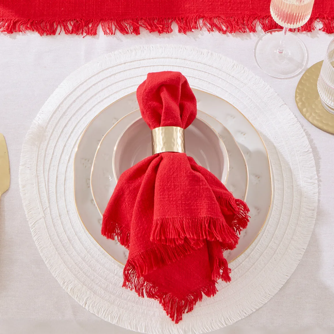 Ashra Berry Fringed Napkin Set of 4