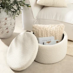 Avalon Boucle White Storage Ottoman
