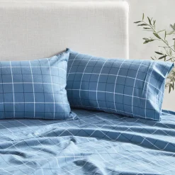 Blue Check Cotton Flannelette Sheet Set