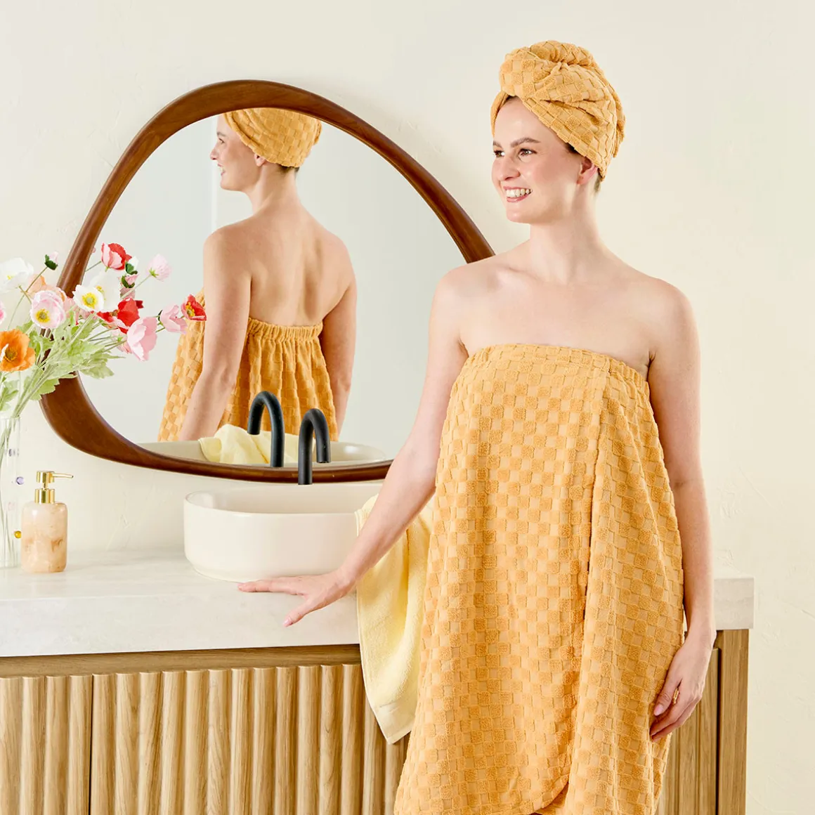 Check Orange Microfibre Towel Wrap Range