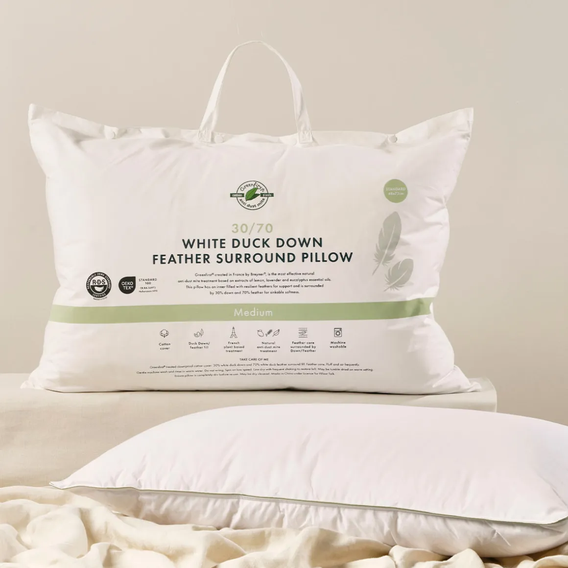 30/70 Duck Down Feather Medium Pillow