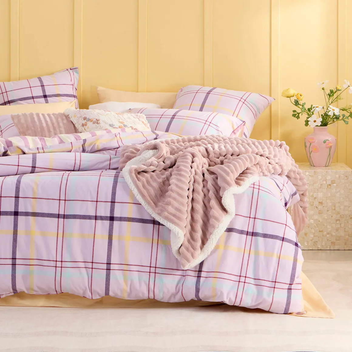 Ellah Reversible Check/Stripe Quilt Cover Set