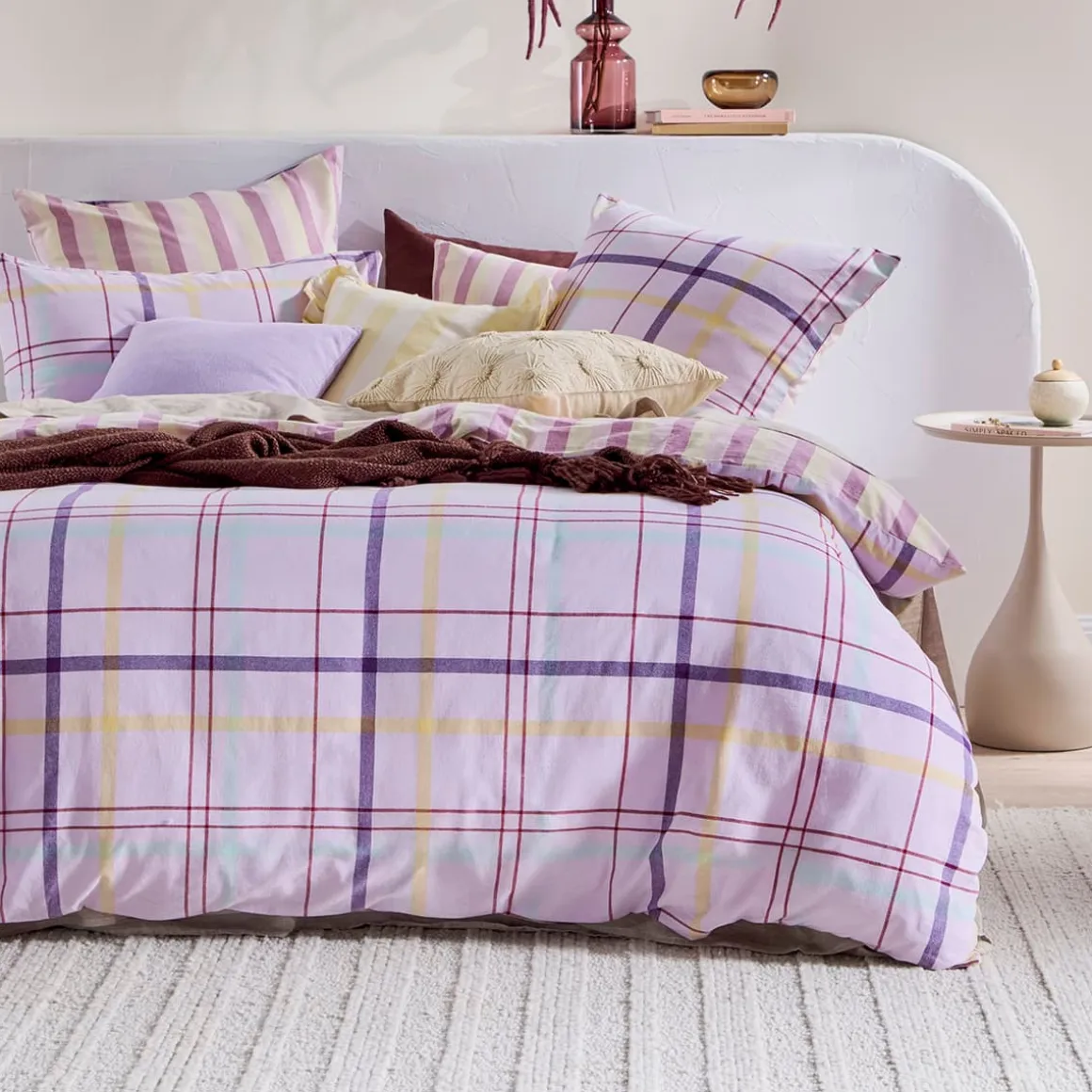 Ellah Reversible Check/Stripe Quilt Cover Set