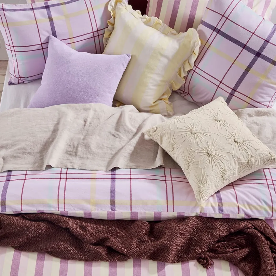 Ellah Reversible Check/Stripe Quilt Cover Set
