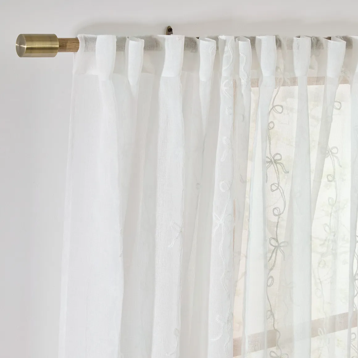 Ellie Bow Embroidered Sheer Curtain Set of 2