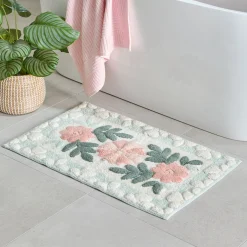 Floral Bloom Sage Green Rectangle Bath Mat