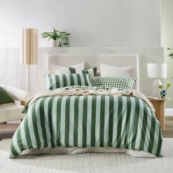Green Reversible Flannelette Quilt Cover Set