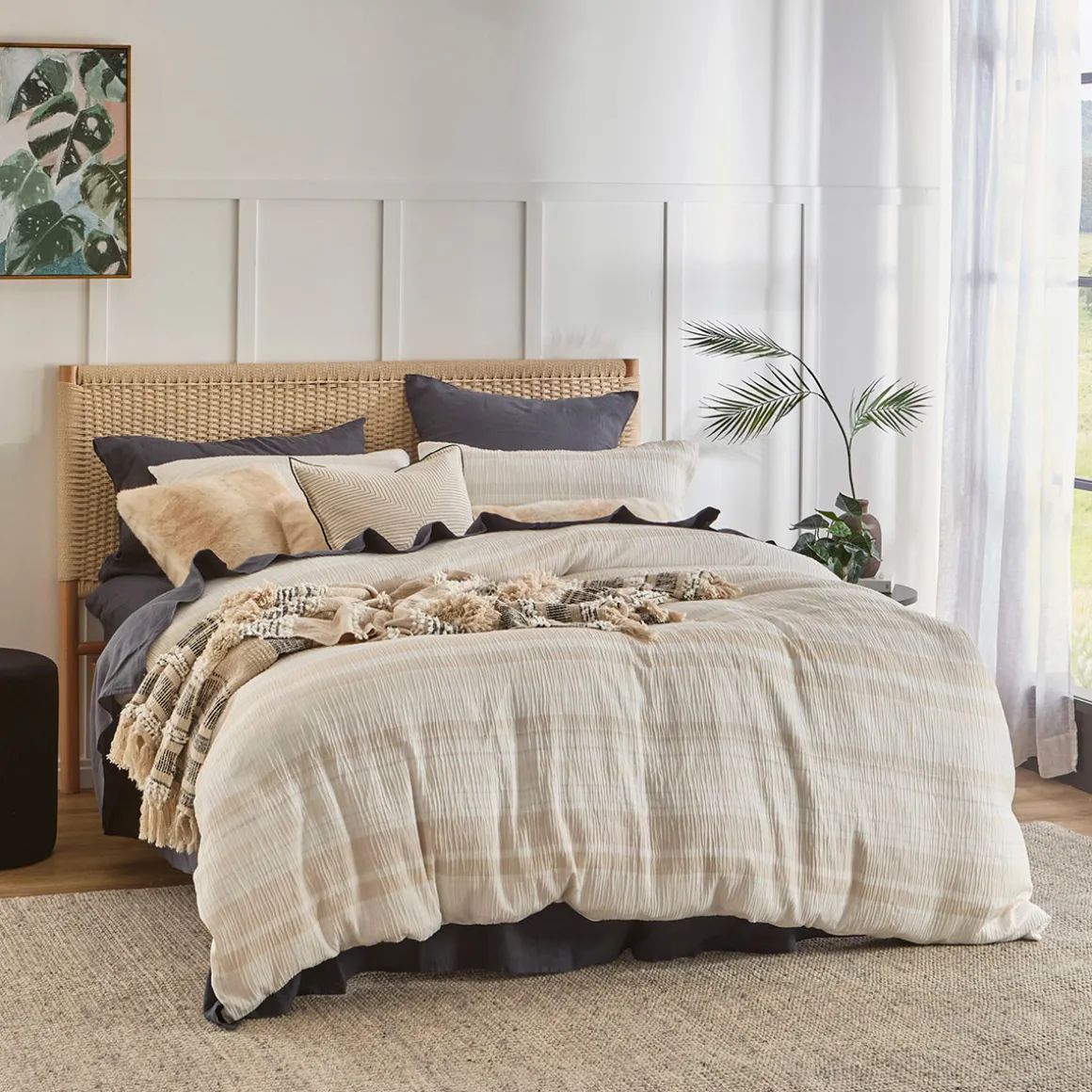 Juniper Stripe Natural Quilt Cover Set