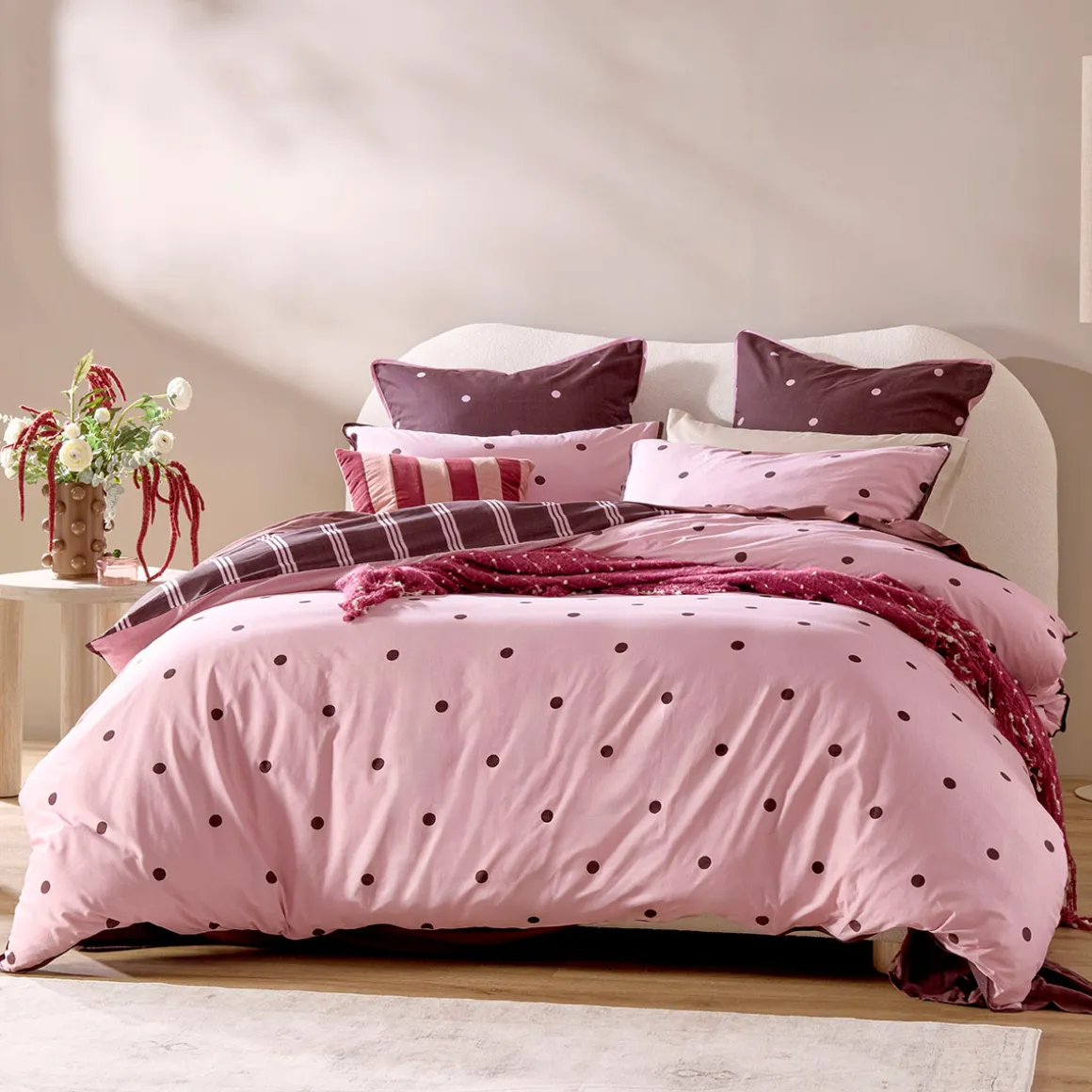 Louella Pink/Chocolate Polka Dot Quilt Cover Set