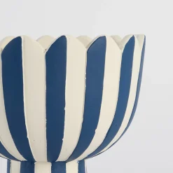 Lucy Dark Blue Stripe Footed Decorative Pot
