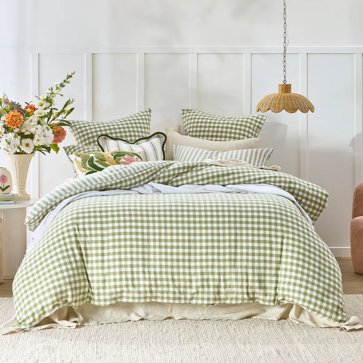 Maisie Sage Green Check European Pillowcase