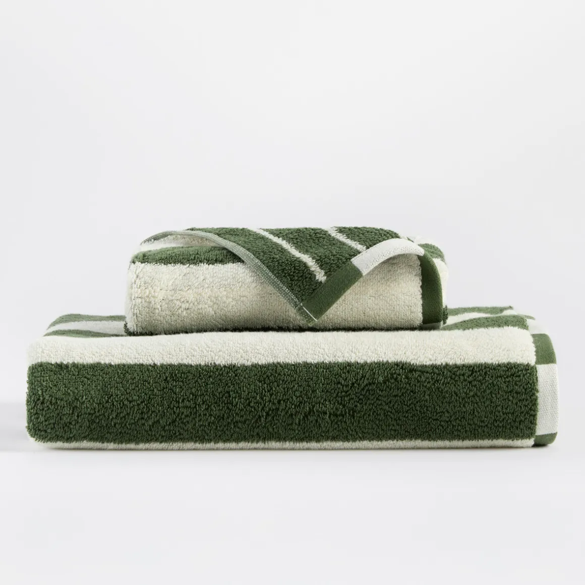 Maverick Green Reversible Stripe Towel Range