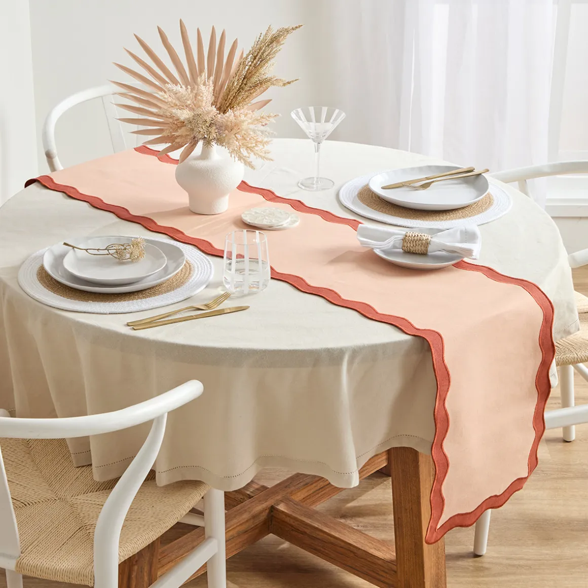 Maya Tan Scalloped Table Runner