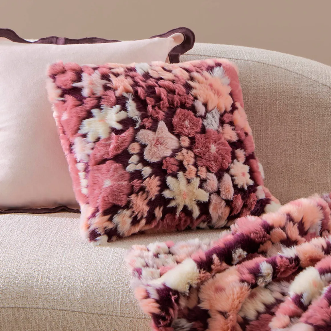 Mila Floral Faux Fur Jacquard Cushion