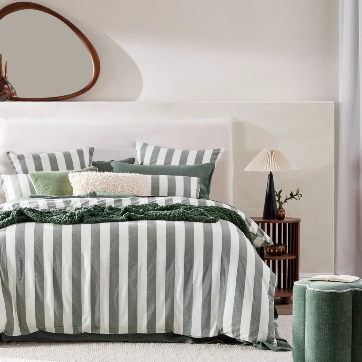 Milah Green Stripe Quilt Cover Set