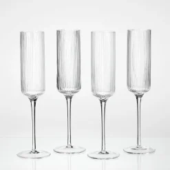 Mila Ribbed Champagne Crystal Glass Flute Set of 4