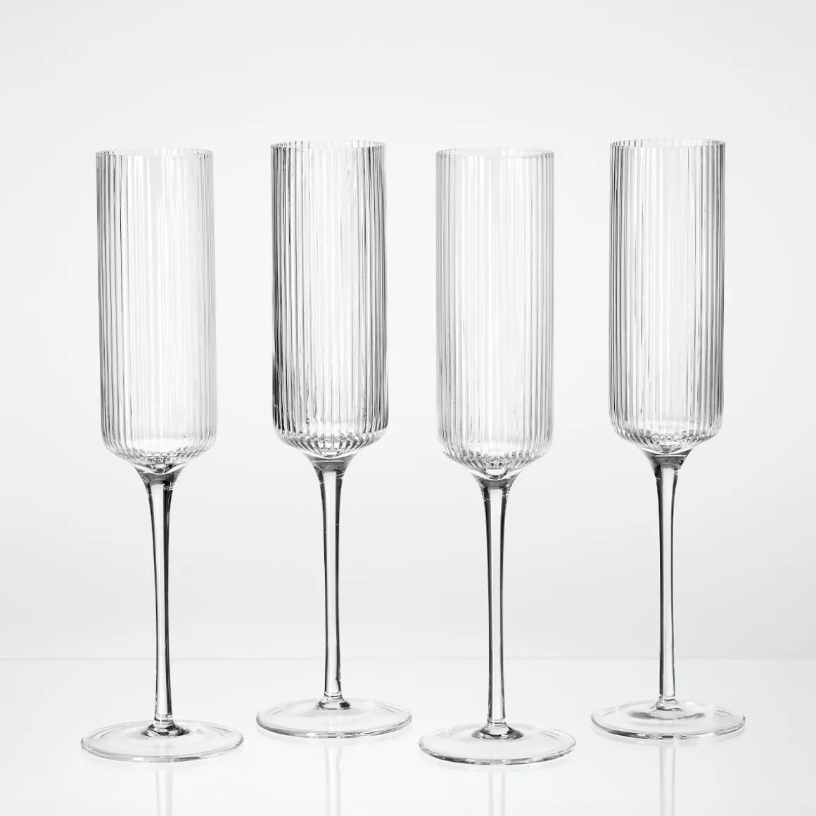 Mila Ribbed Champagne Crystal Glass Flute Set of 4