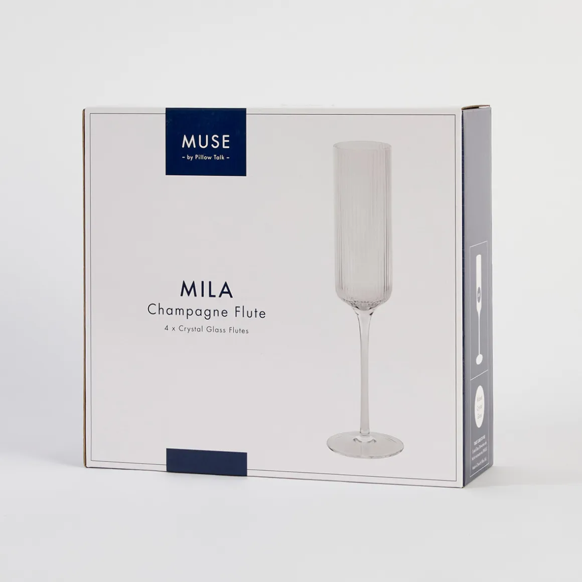 Mila Ribbed Champagne Crystal Glass Flute Set of 4