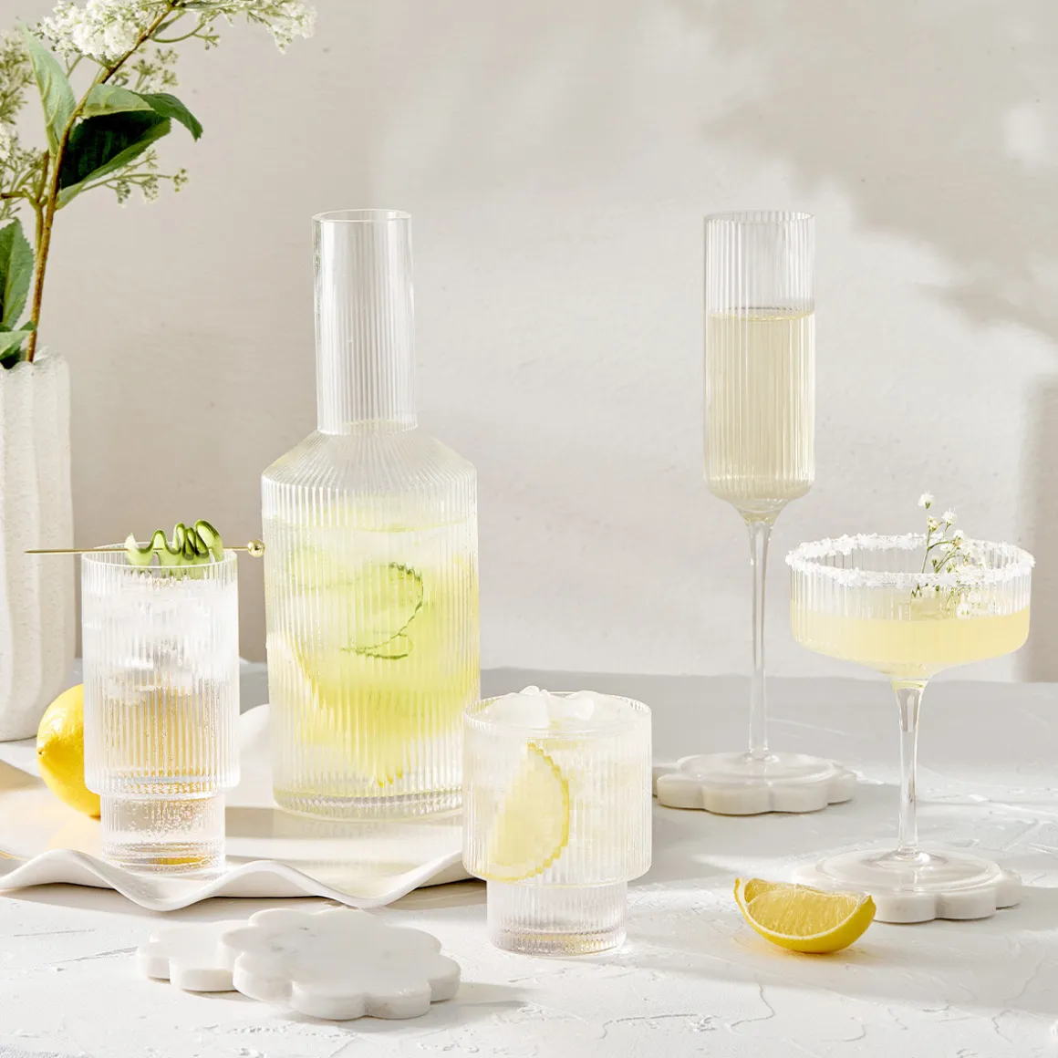 Mila Ribbed Cocktail Coupe Crystal Glass Set of 4