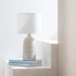 Mykonos 36cm Grey/Natural Table Lamp Set of 2
