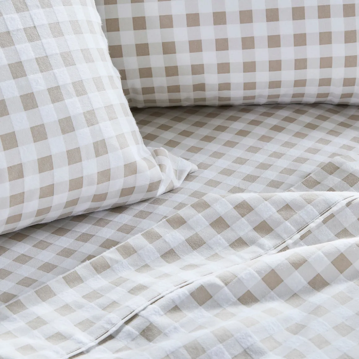 Natural Gingham Cotton Flannelette Sheet Set