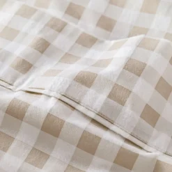 Natural Gingham Cotton Flannelette Sheet Set