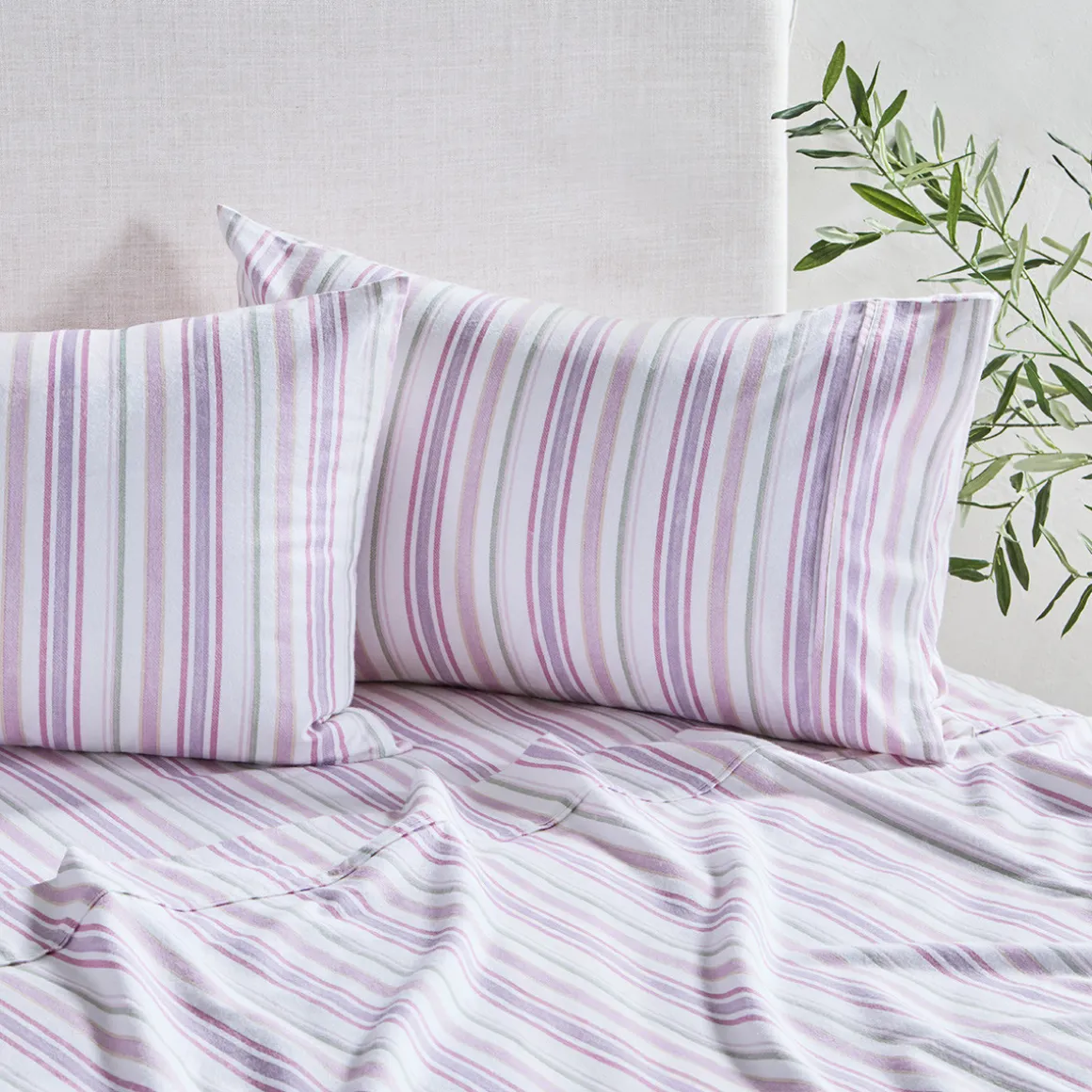 Pink Stripe Cotton Flannelette Sheet Set