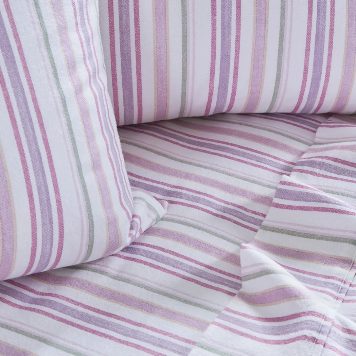 Pink Stripe Cotton Flannelette Sheet Set