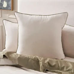 Piped Washed Linen Look Stone European Pillowcase