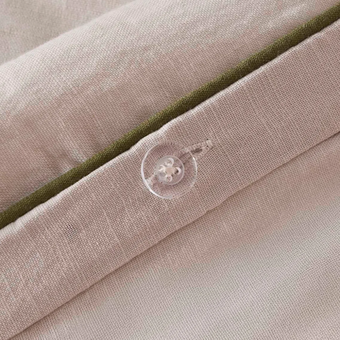 Piped Washed Linen Look Stone Quilt Cover Set