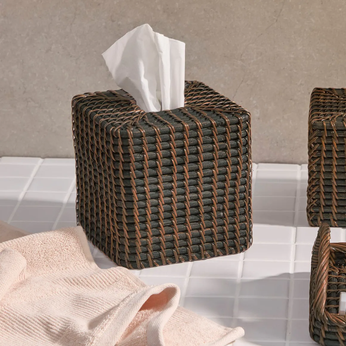 Rattan Black Wash Tissue Box Cover Range