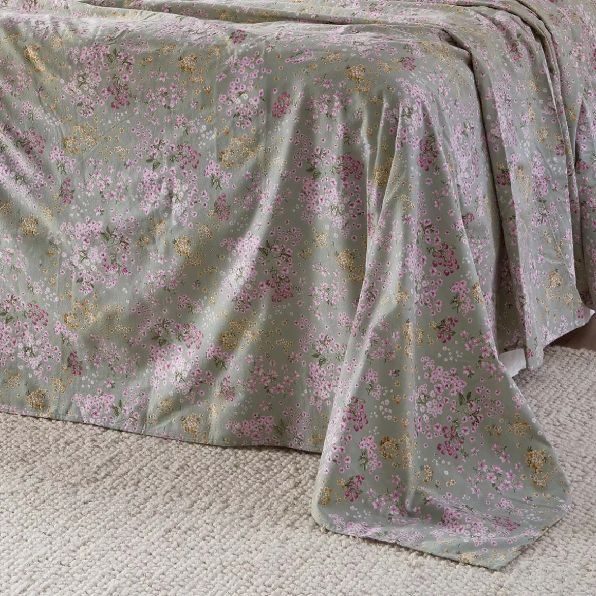 Sage Floral Cotton Flannelette Sheet Set
