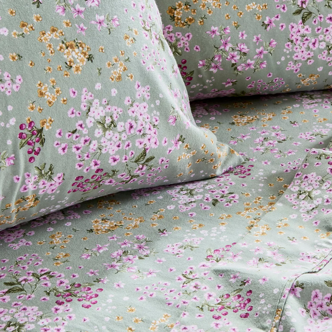 Sage Floral Cotton Flannelette Sheet Set