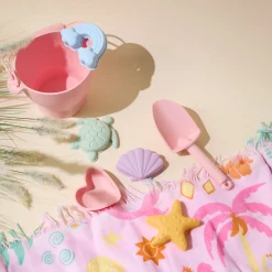 Silicone 7 piece Pink Beach Bucket Set