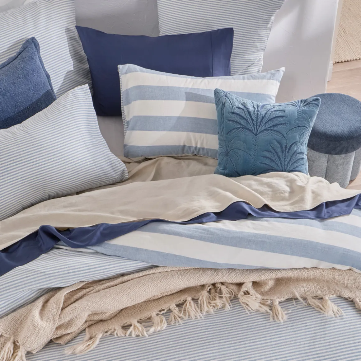 St Barts Light Blue Stripe Quilt Cover Set