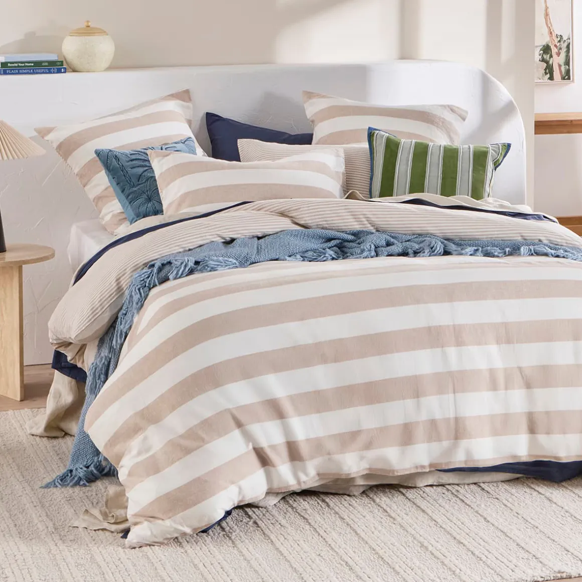 St Barts Natural Stripe Quilt Cover Set