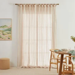 Washed Linen Natural Sheer Curtain Pair 140x250cm