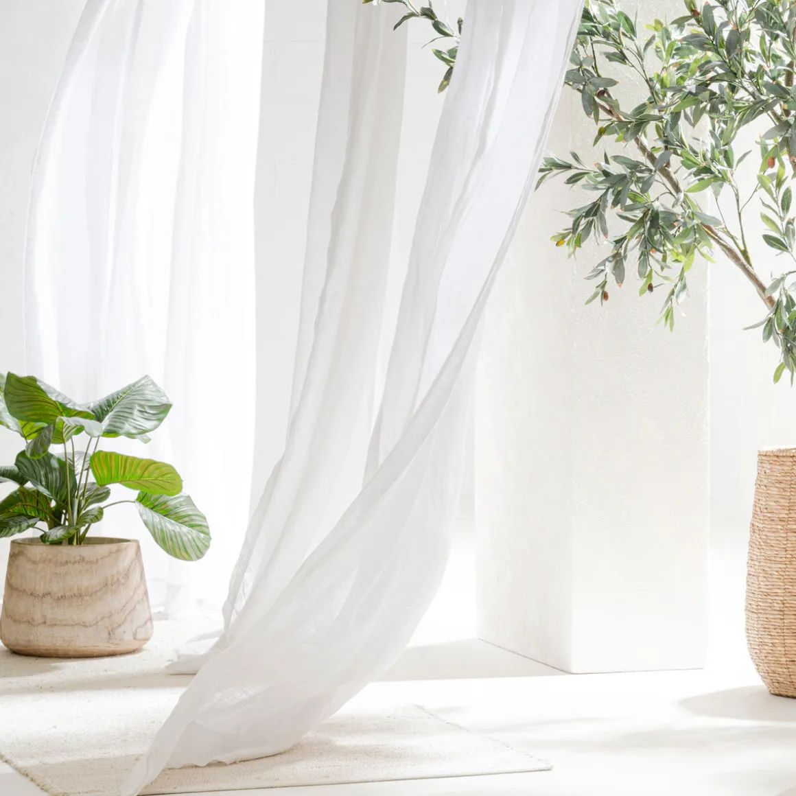 Washed Linen White Sheer Curtain Set of 2