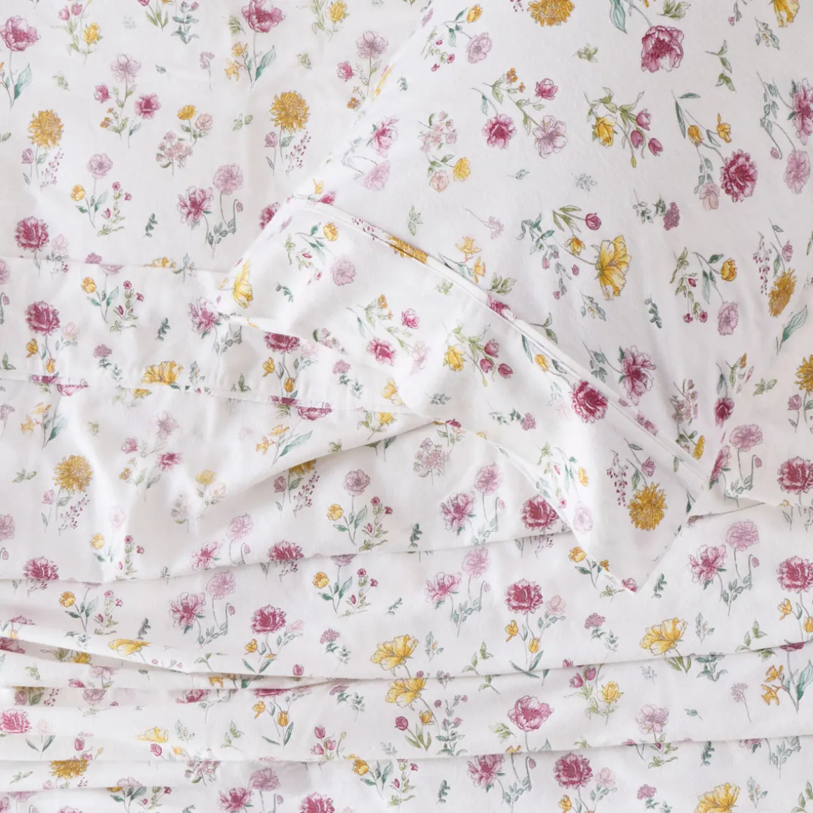 White Floral Cotton Flannelette Sheet Set